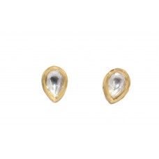Kundan Jadau Polki Stud Earrings Yellow Gold Rhodium Plated Wedding Jewelry Zircon Handmade Enamel Meena D616